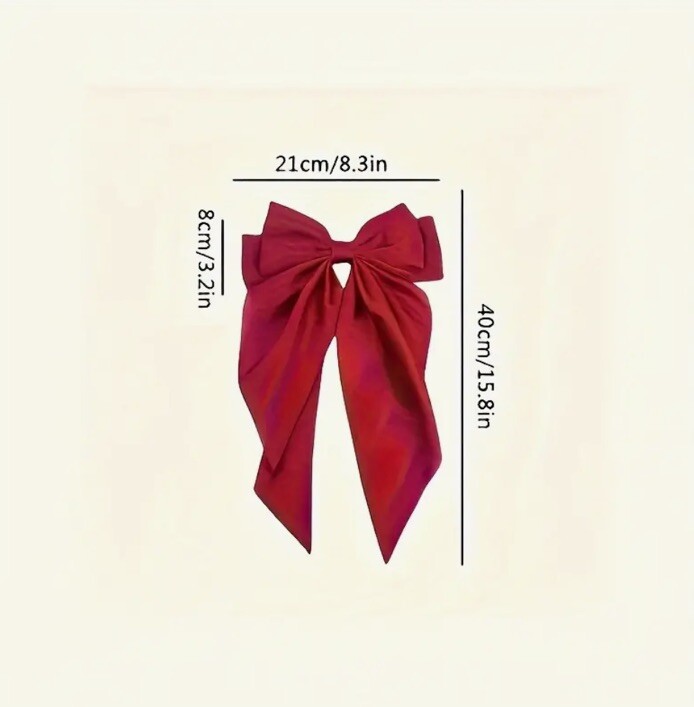 Ivory Cream Satin Stylish Bow with Big Ribbon Hair Clip All Hair Types Non Slip