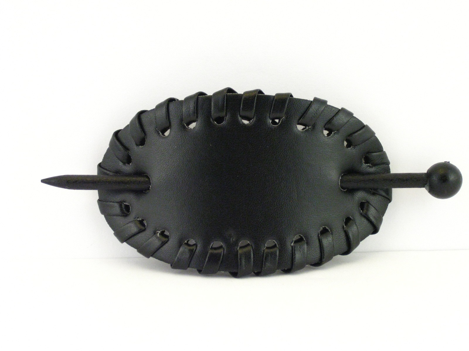 OVAL FAUX LEATHER WITH WOOD HAIR STICK PIN – 1 PC. (143)