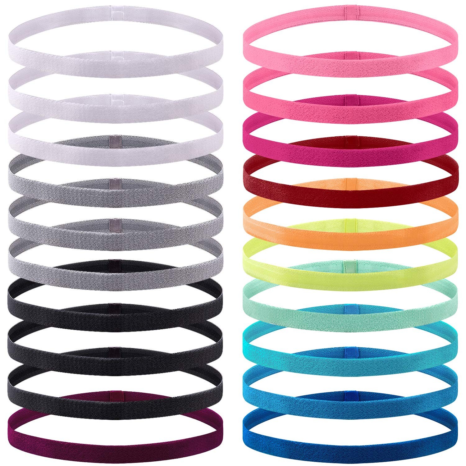 20 Pieces Elastic Headbands Non Slip Sport Headband Colorful Hair Bands Workout
