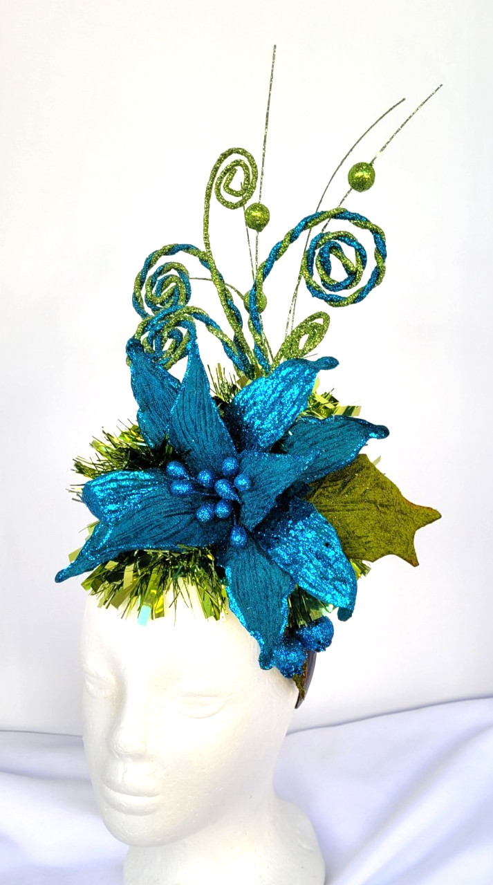 Headdress for Women Adult Christmas Holiday Poinsettia Blue Green New Years USA