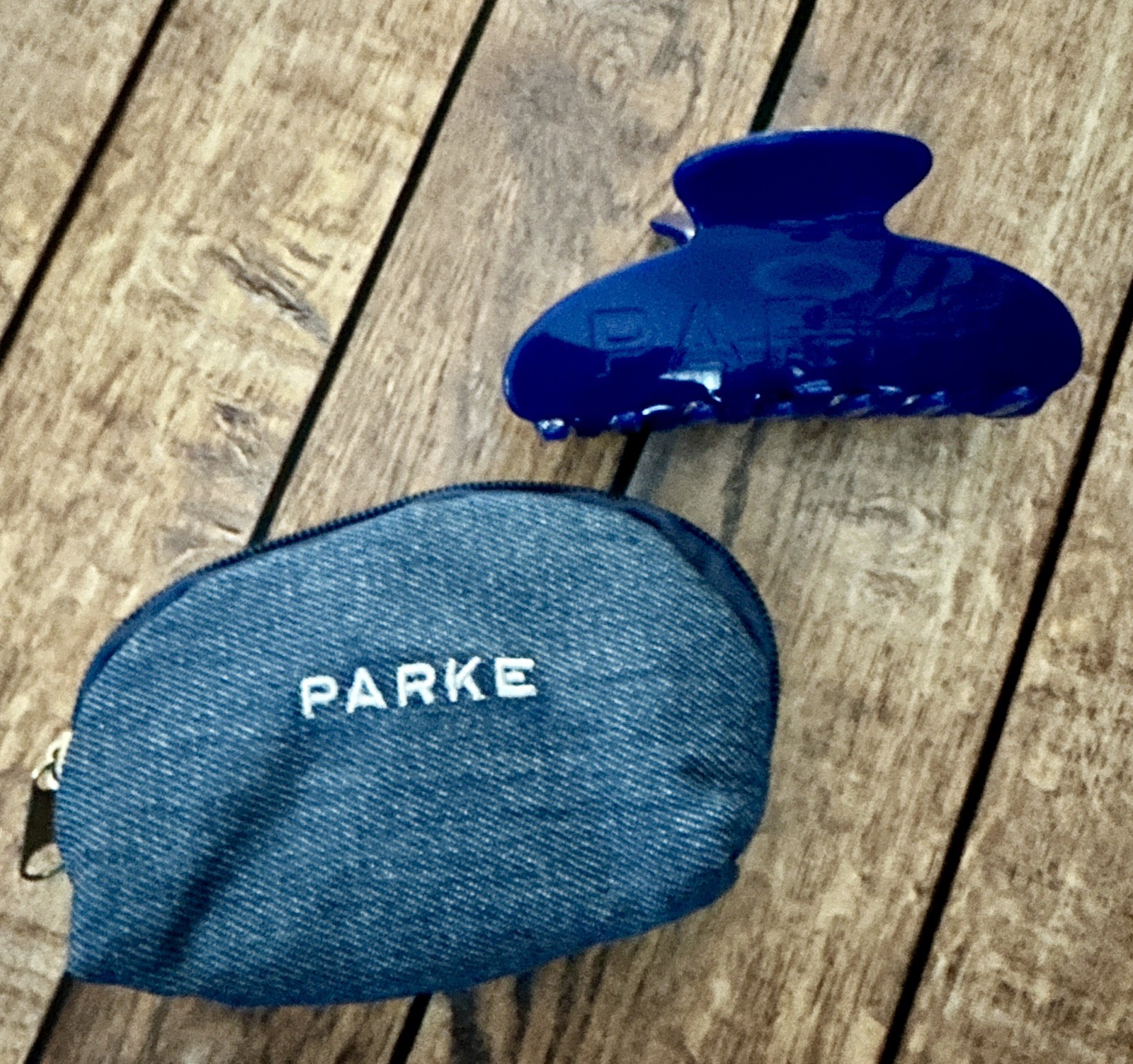 Brand New blue Parke Claw Clip-denim pouch bag