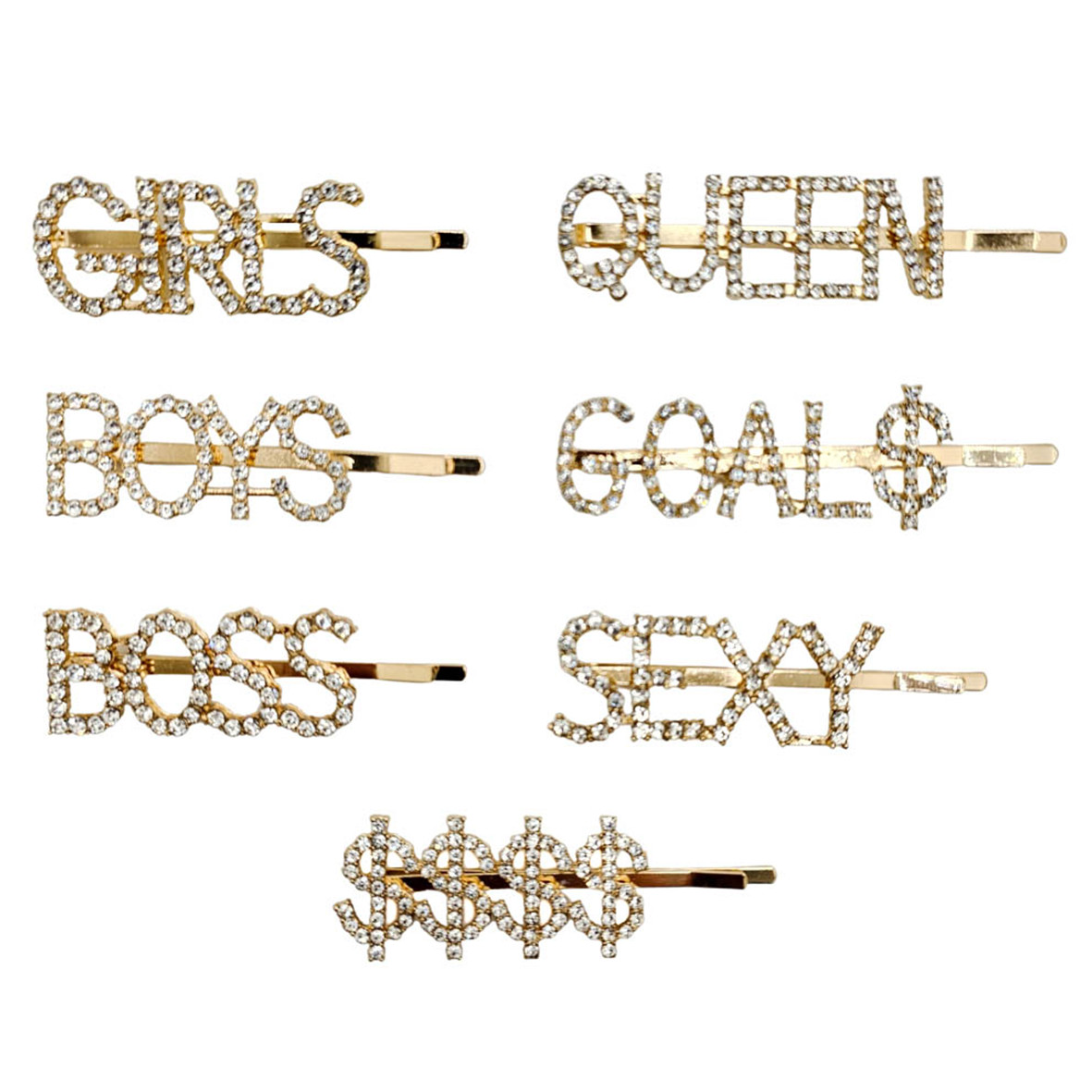 Gold Worded Hair Clips Set (28pcs) Rave Festival Gems Body Flitter Kandi Art