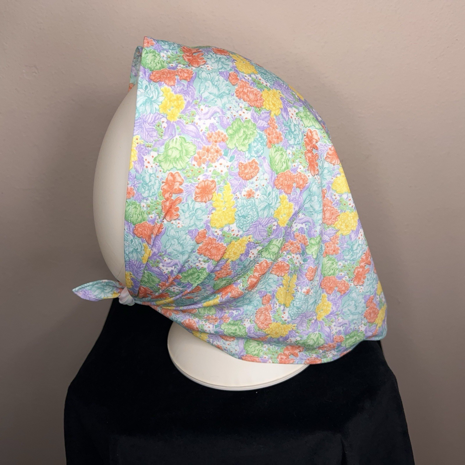 Vintage Pastel Floral Headscarf Stretch 60s Era Triangle Style Retro Pinup