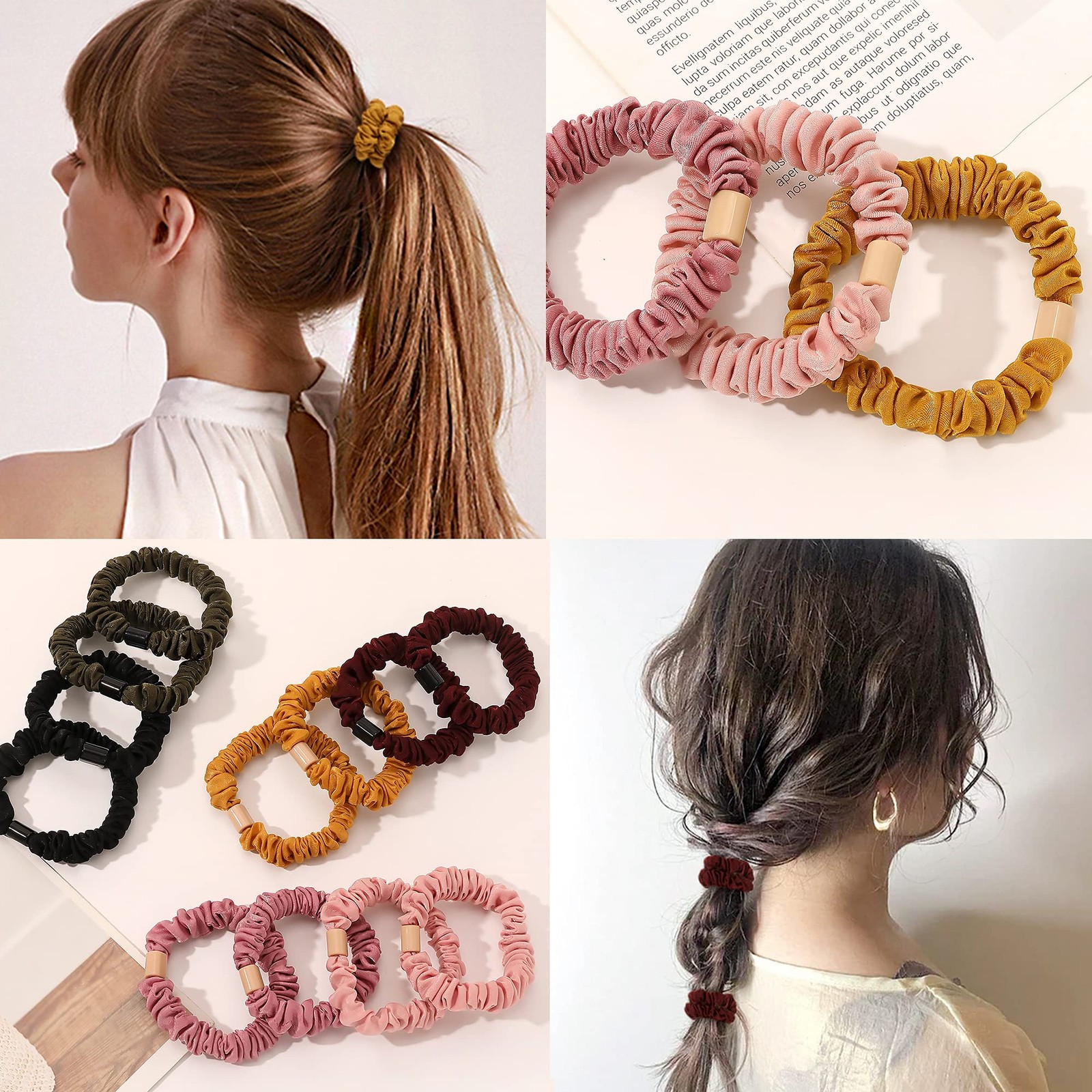 Silk Hair Ties Scrunchies – Small 1 Count (Pack of 12), Colorful Black Pink