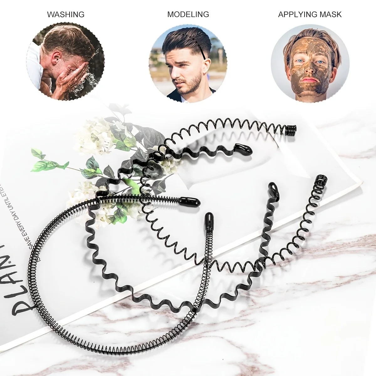 6Pcs Metal Hair Headband Wave Style Hoop Band Comb Sports Hairband for Men Women