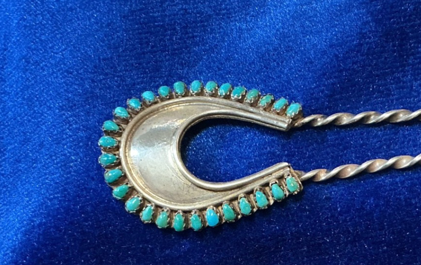 VINTAGE SOUTHWEST N. A. HAIR PIN W/TURQUOISE BEAUTIFUL A-1 CONDITION