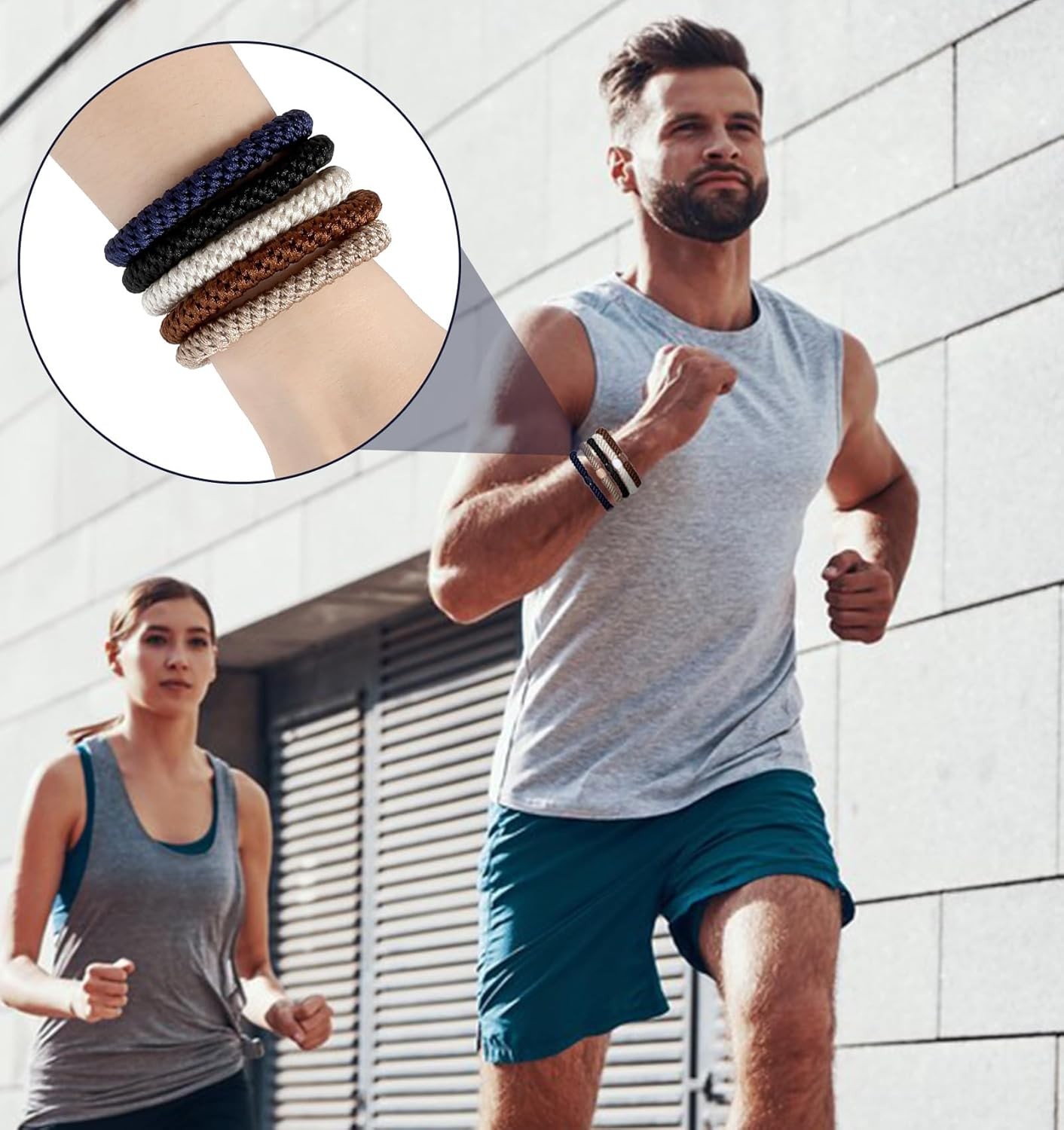 10 Pack Men’s Braided Hair Ties with Beads Elastic Wristbands Multicolor