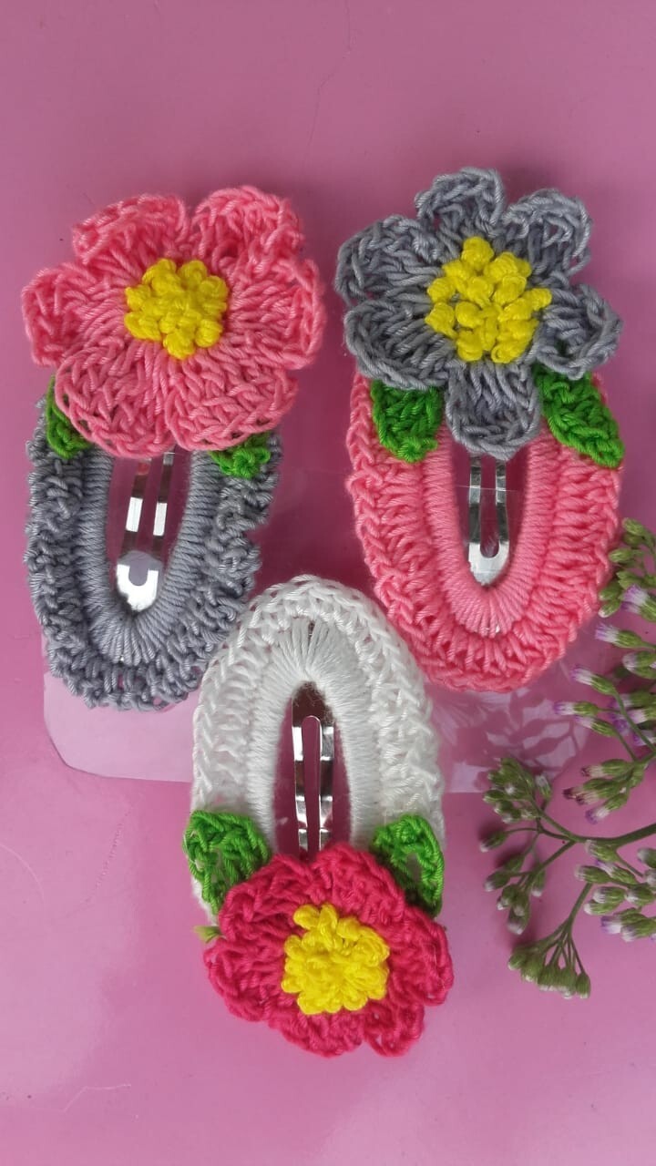 New Handmade Crochet Snap Hair Clip Accessory Girls,Women Fashion Colorful Gift