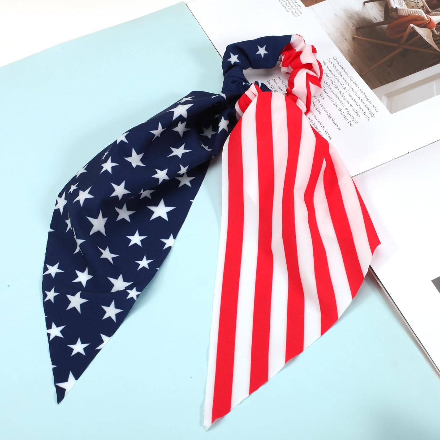 American Flag Hair Ties for Woman Girls Red White and Blue Ribbon Hair Scrunchie