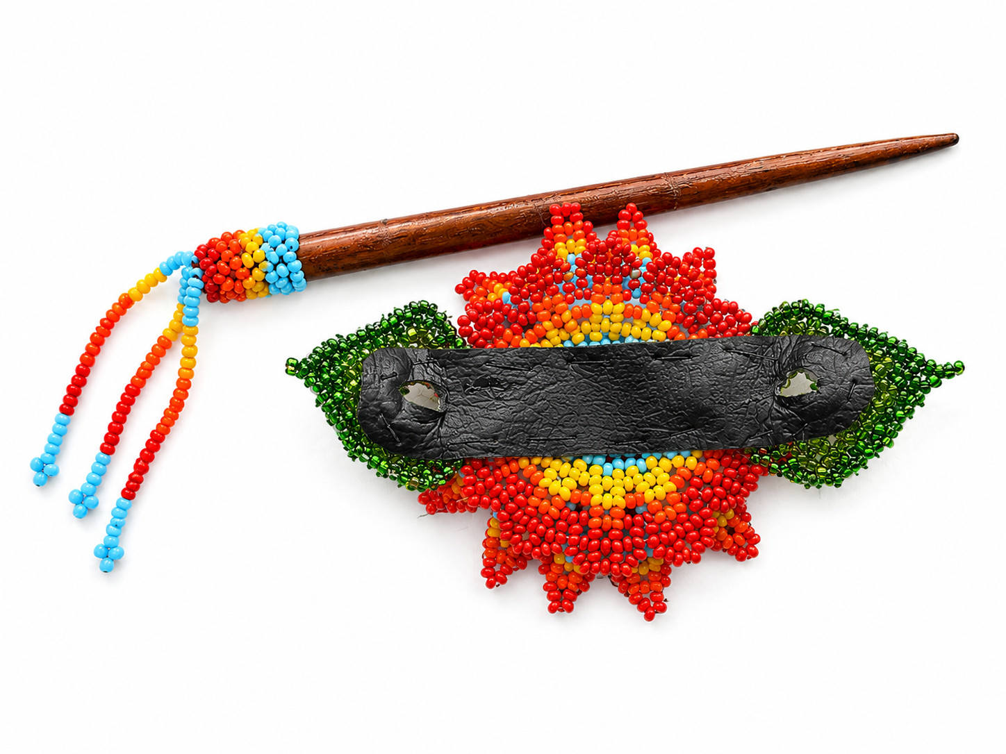 Guatemala Artisan Beaded Floral Hair Barrette Wooden Hair Accessory #2026053002