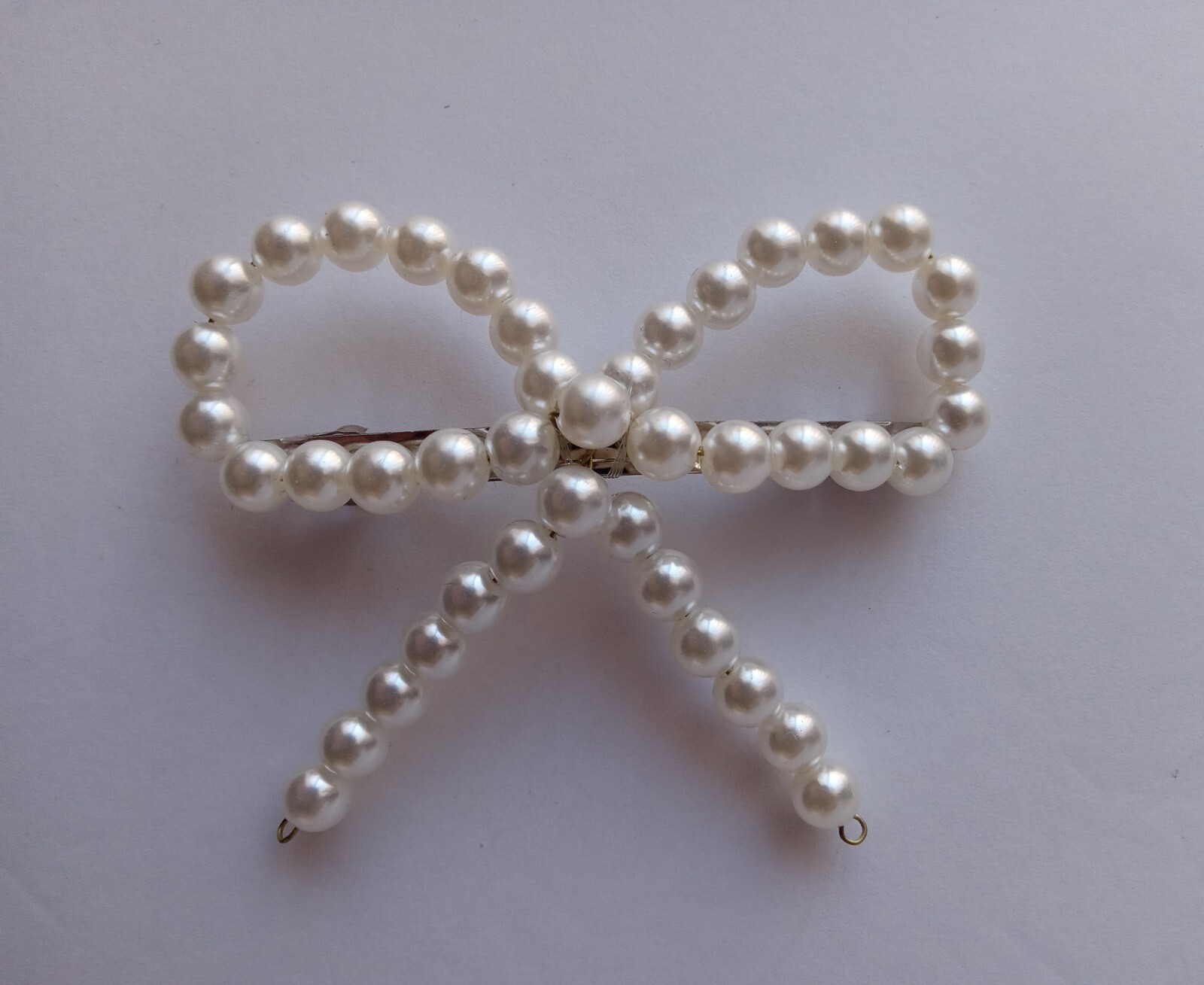 Elegant Beaded Faux Pearl Knotted Bow Barrette Hair Clip PARIS Wedding