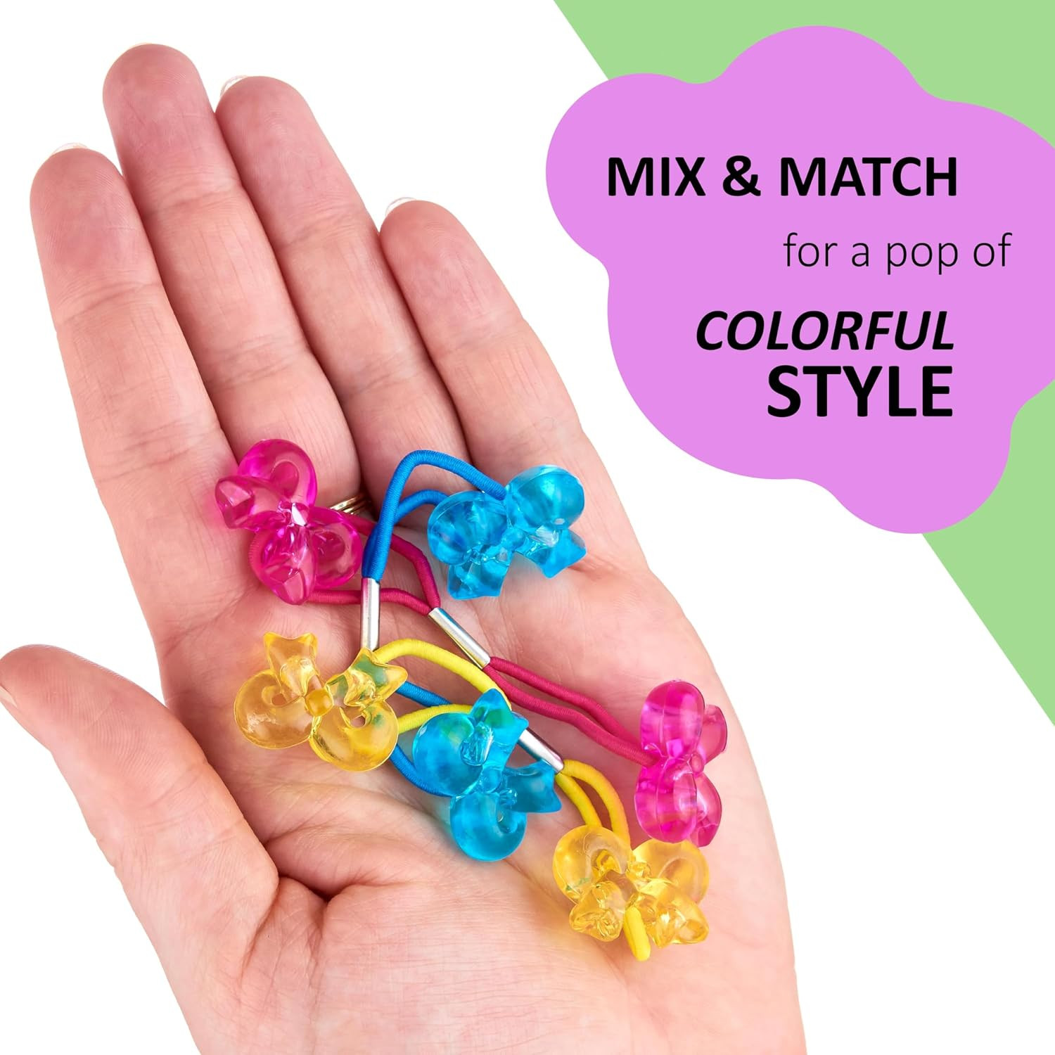 24Pc Flower-Shaped Multicolored Twin Bead Ponytail Ball Elastics | Fun Colorful