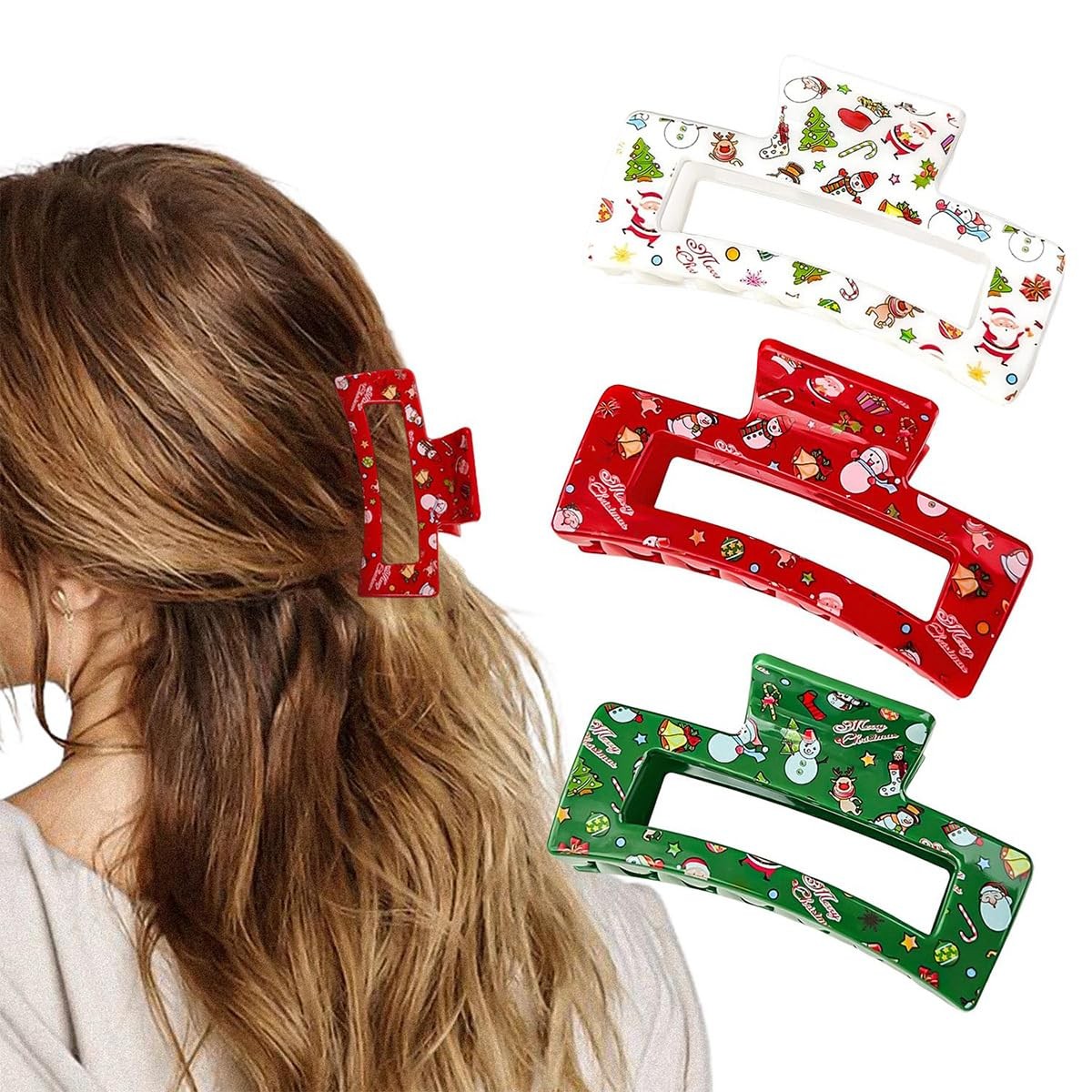 3Pcs Christmas Hair Claw Clips Red White Green 1 Count (Pack of 1), Set 1