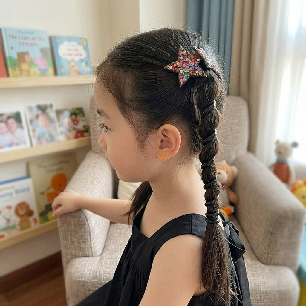 2Pcs Star Rhinestone Telephone Wire Hair Ties Elastic Coil Ponytail Holders