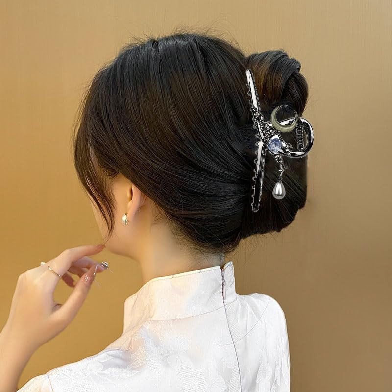 Flower Hair Clips for Women, 1PCS 1 Count (Pack of 1), Black Moon