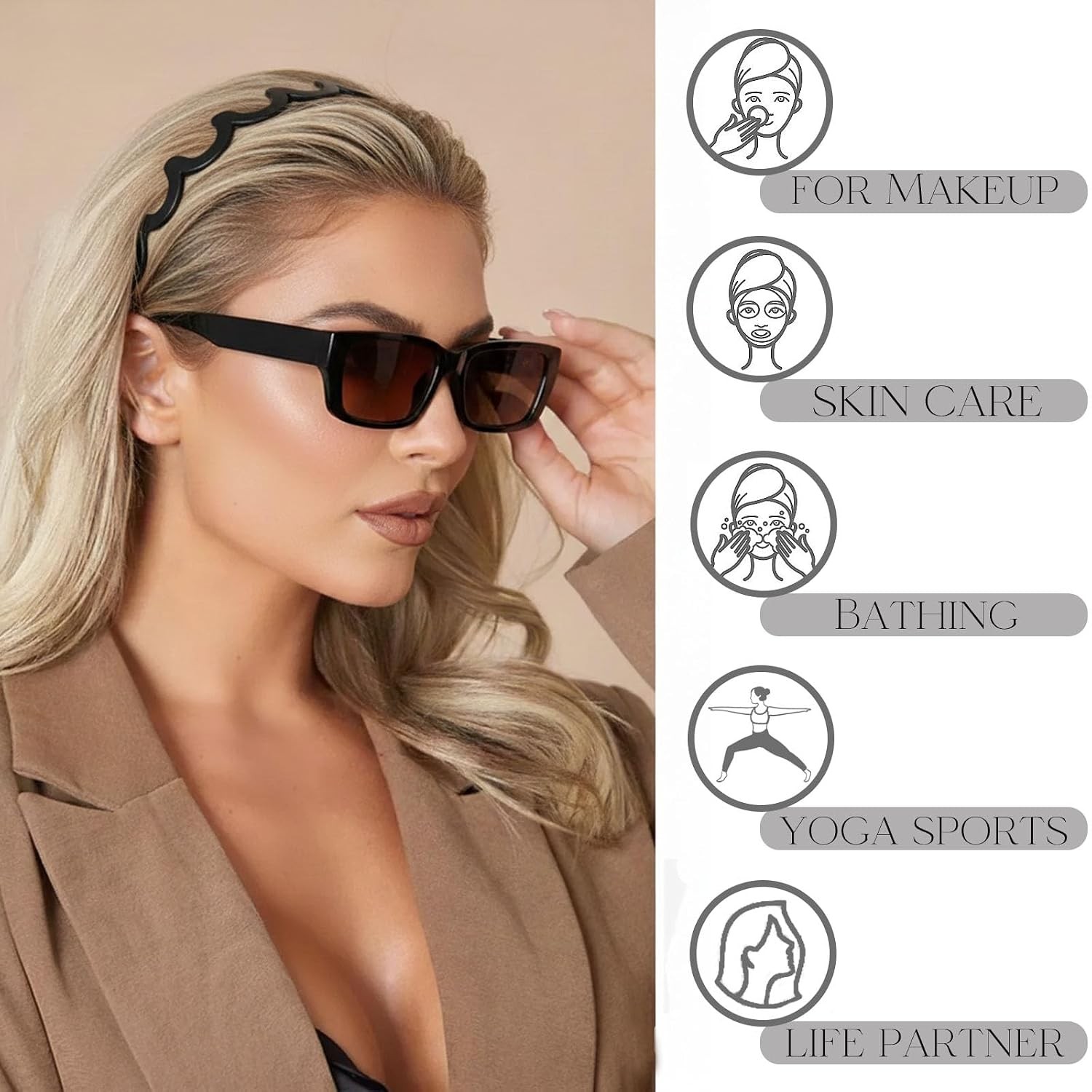 6 PCS Zig Zag Headbands Plastic Wavy Hair Head Band Comb with Teeth Hoop