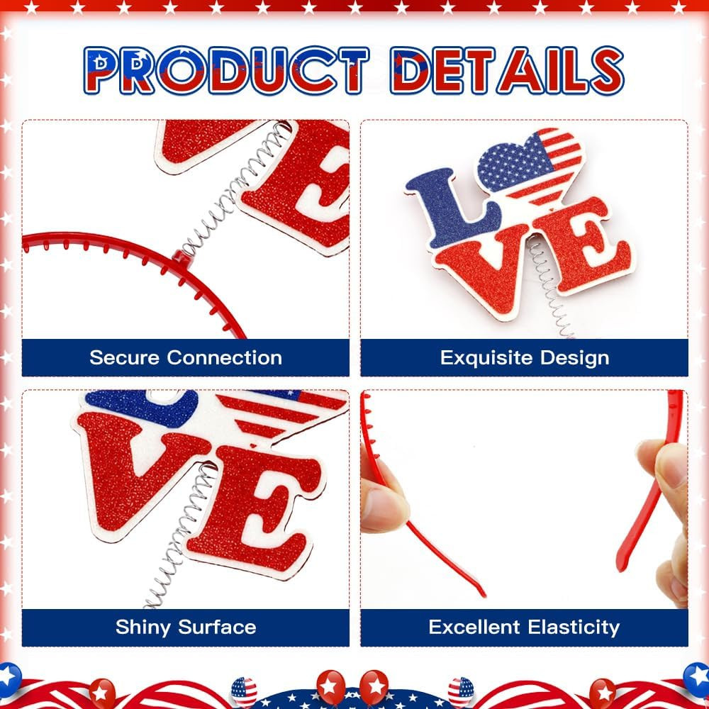 6PCS 4Th of July Headband,Red White and Blue Party Accessories Decorations Favor