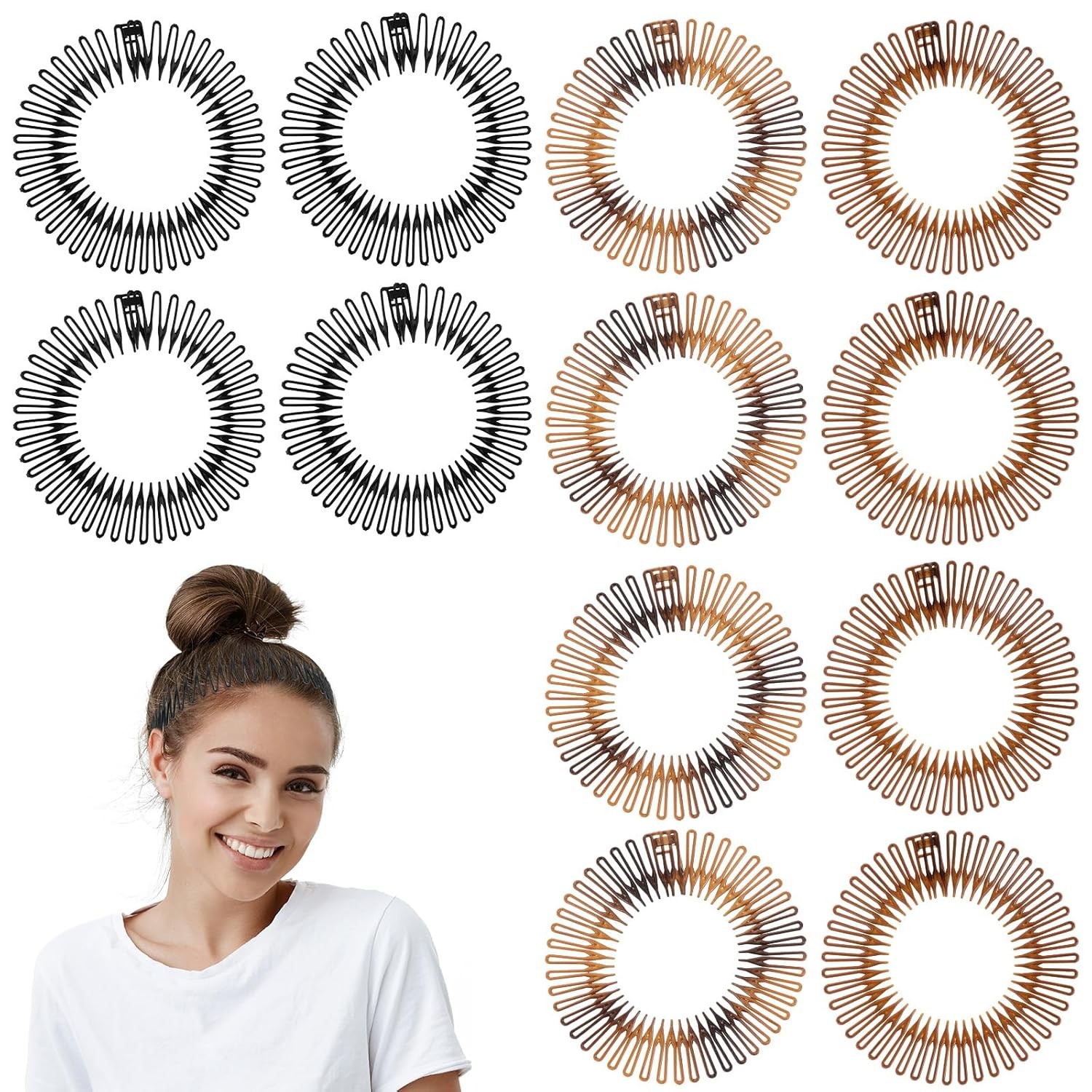 12 Pcs Circular Stretch Comb Full Flexible Zig Zag Plastic Circle Headbands