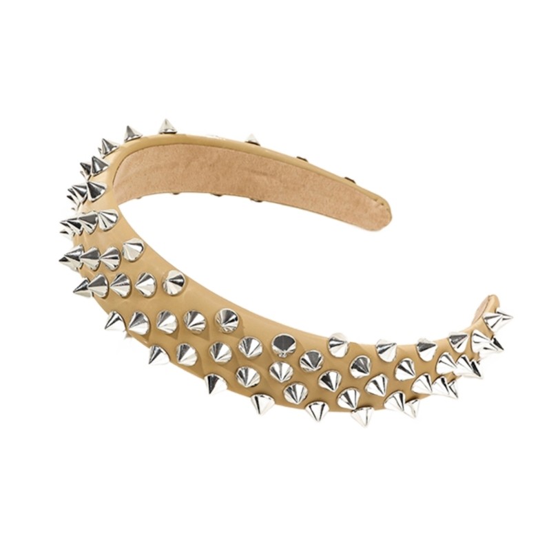 Faux-Leather Rivets Design Headbands Woman Yoga Makeup Elastic Stretch Headband