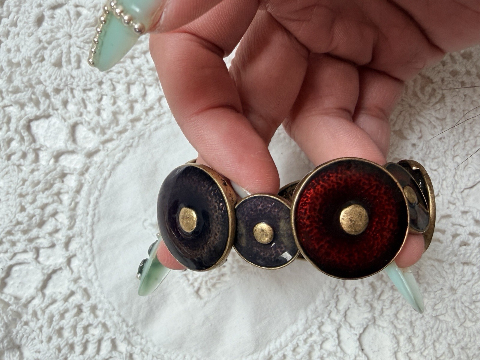 Circle Barrette with Button Accents, Metal, Multicolor, Solid Pattern