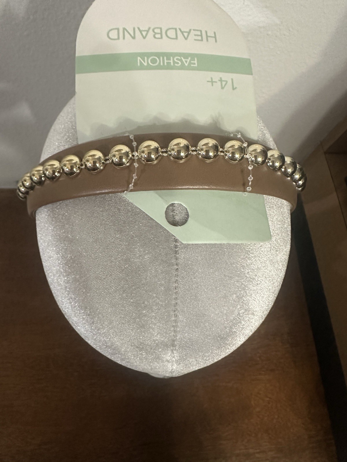 Brown/tan faux leather headband with gold studs new women’s girls headband