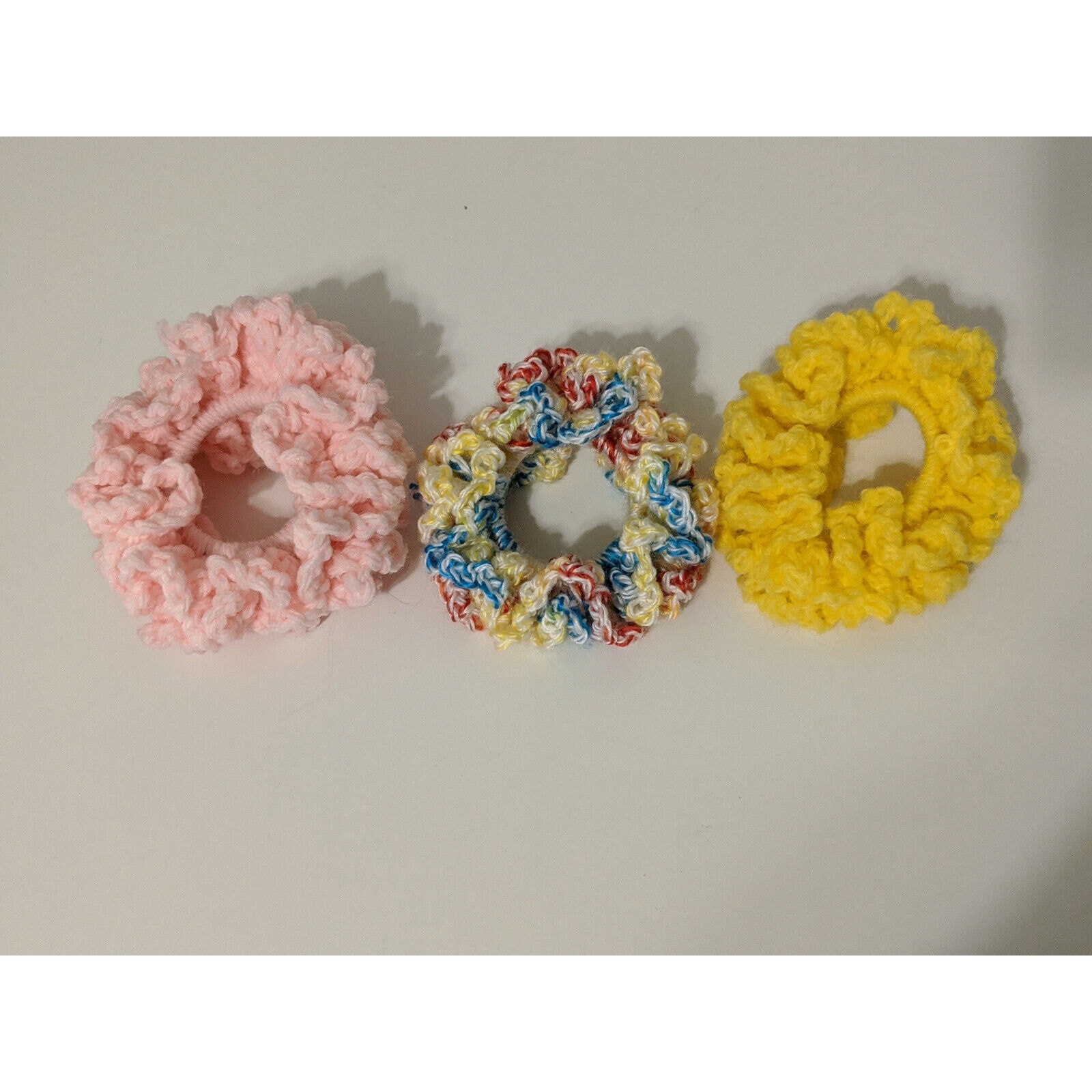 LOT OF 3 HANDMADE CROCHET HAIR SCRUNCHIES RUFFLES DOUBLE ROW