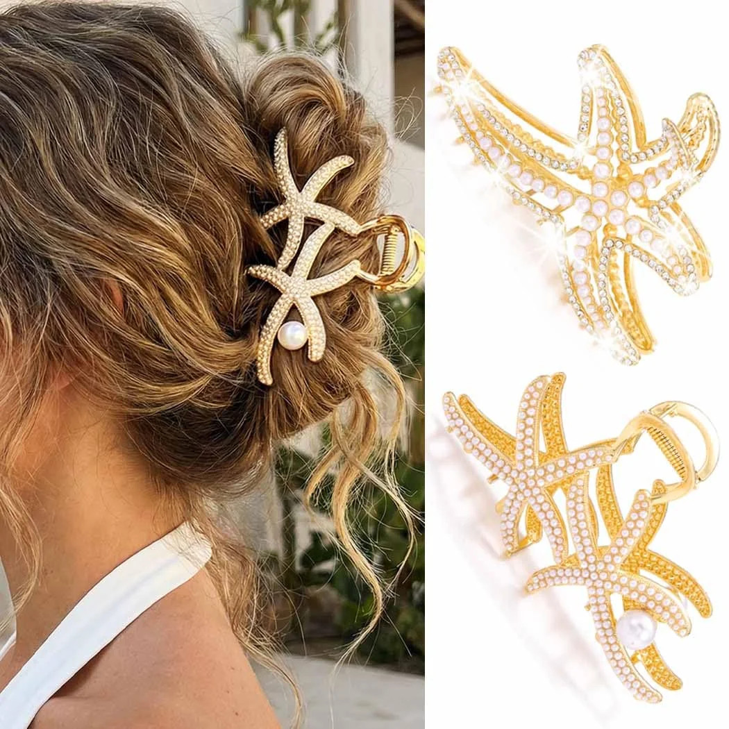 Fashey Starfish Claw Clips Gold Metal Hair Clip Seashell Hair Claw Cllips Mermai