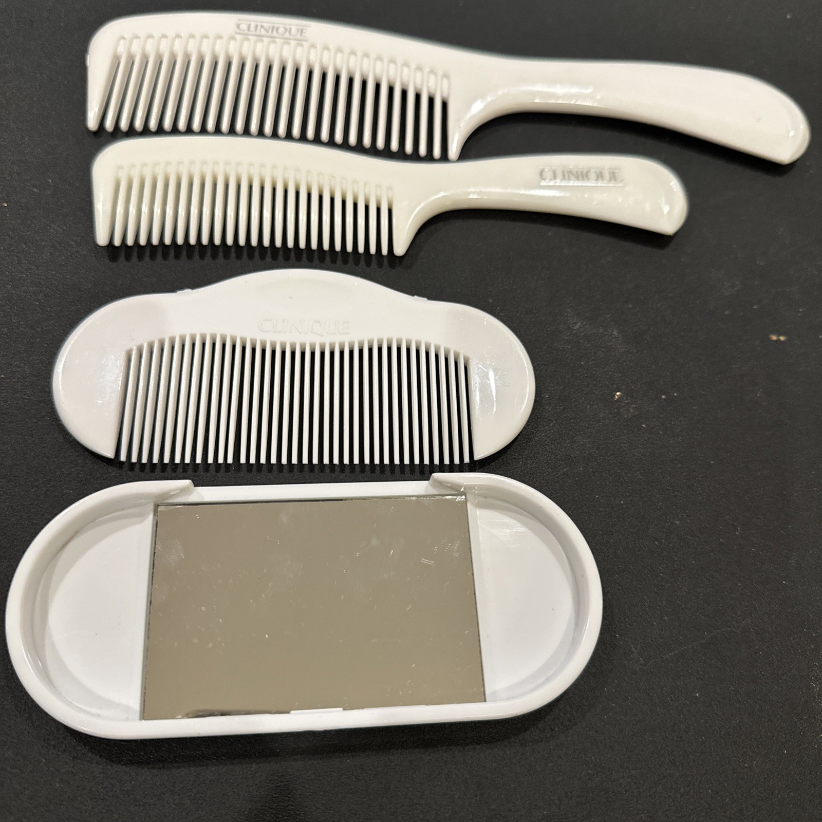 (3) Vintage Lot Clinique White Combs Hair Silver Letters Full Mid Size Travel