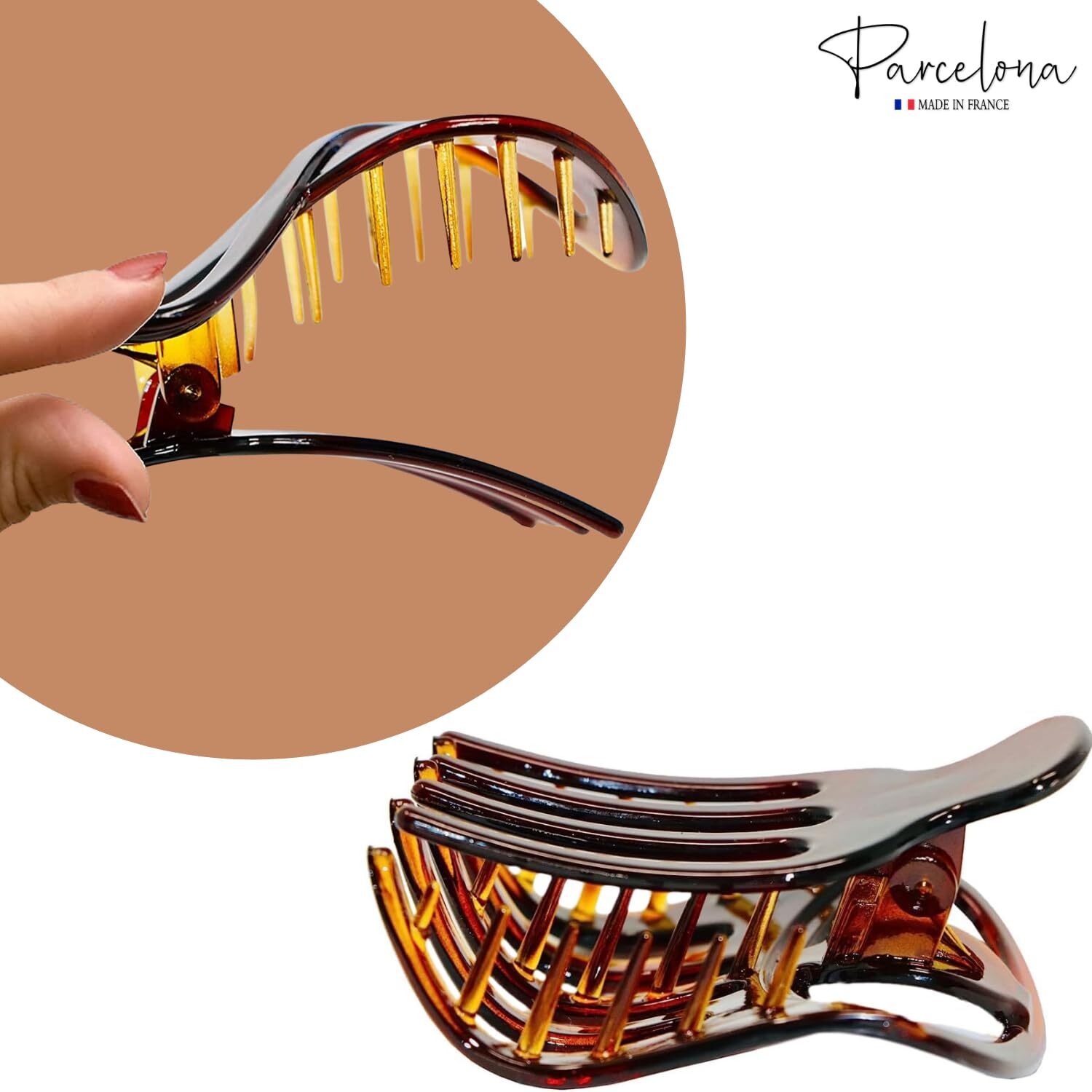 Parcelona French Tortoise Shell 3″ Medium Hair Claw Clips for Women Hair – 2 Pcs
