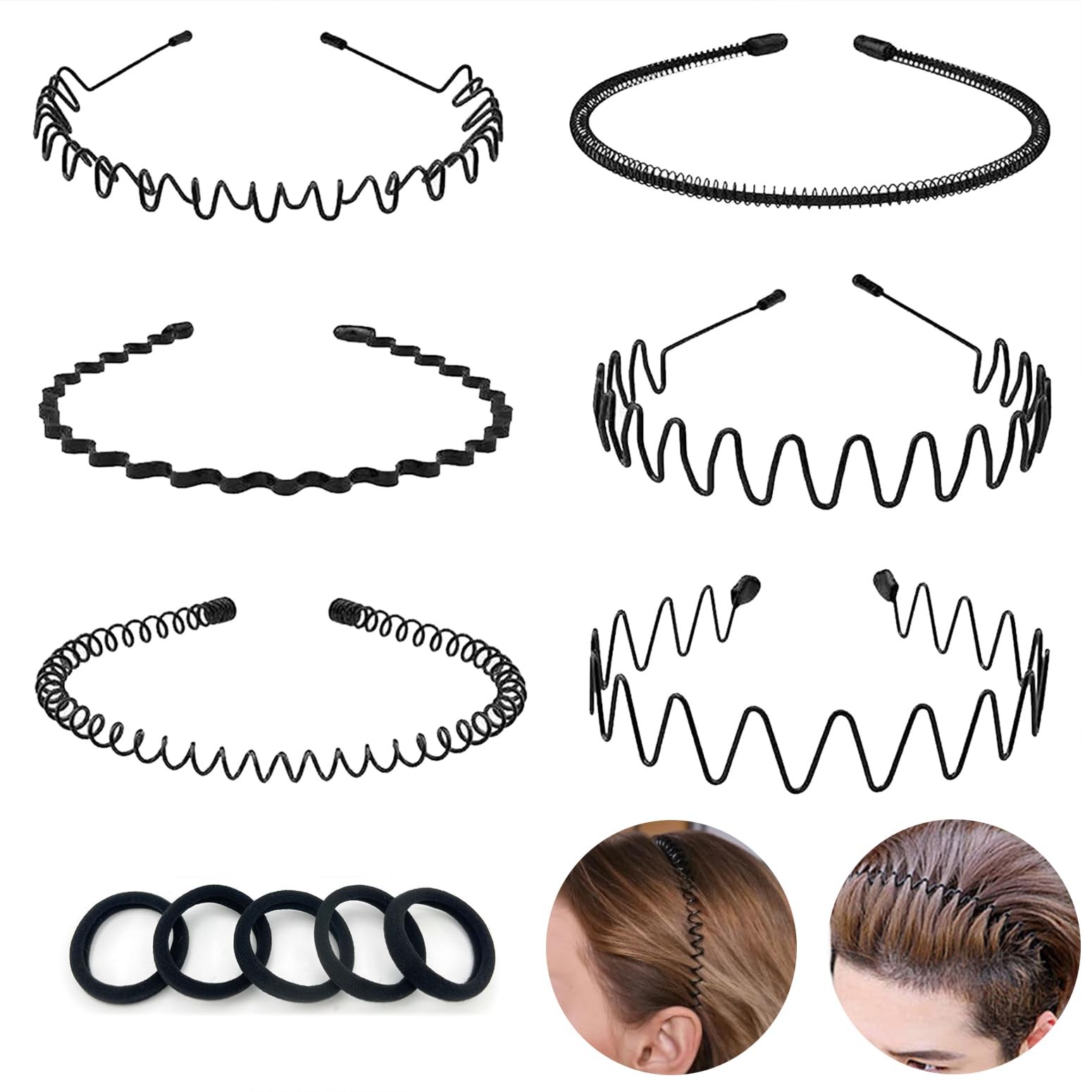 Metal Headbands for Men and Women – Adjustable Unisex Wire Hair Band with Wav…