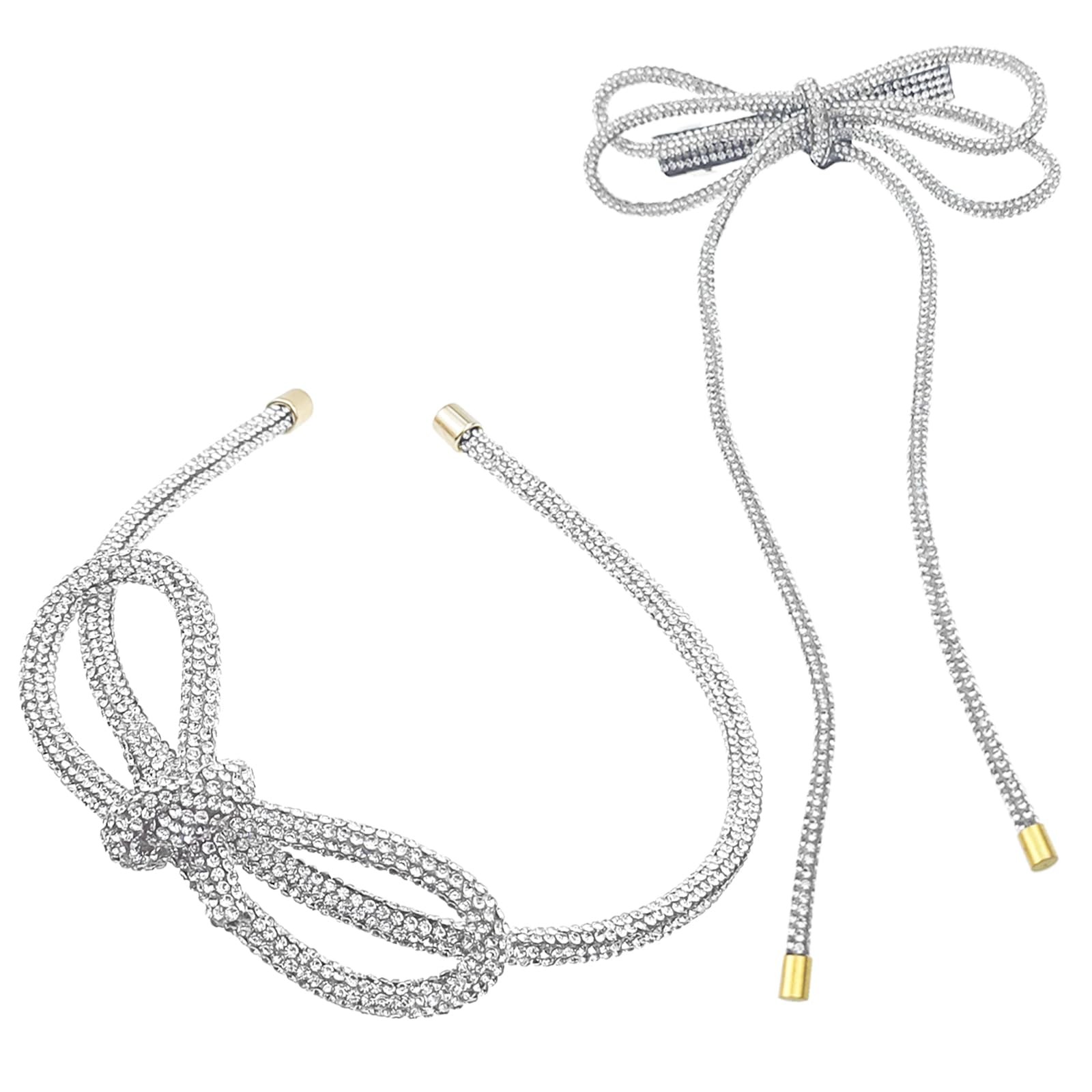 2 Pcs Silver Bow Hair Clips for Long Short