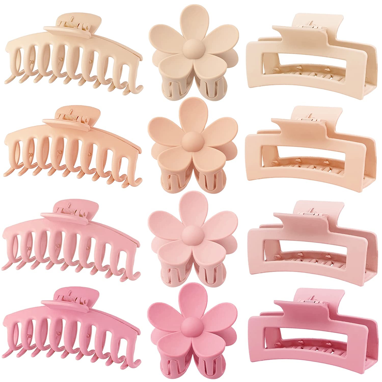 Large Hair Claw 12 Count (Pack of 1), Pink, light pink, khaki, khaki