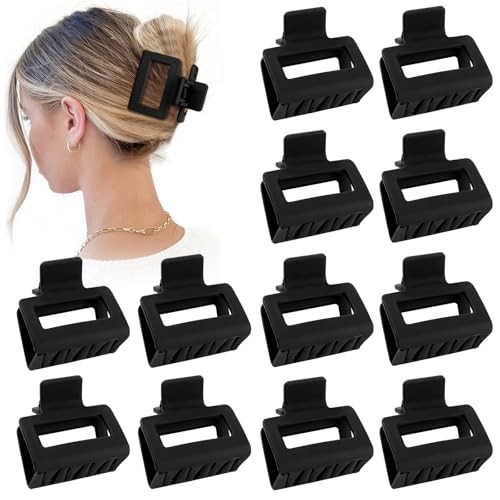 2 Inch Medium Hair Claw Clips 12 Pcs Square Hair Claw Clips for Thin Black