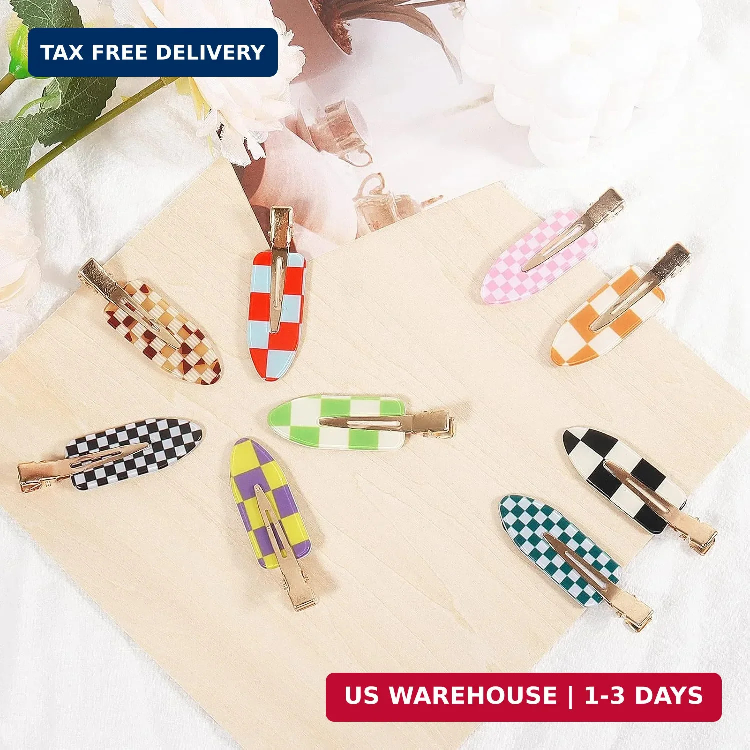 18PCS No Bend Hair Clips, Checkerboard No Crease Curl Pins, Acrylic Resin Flat S