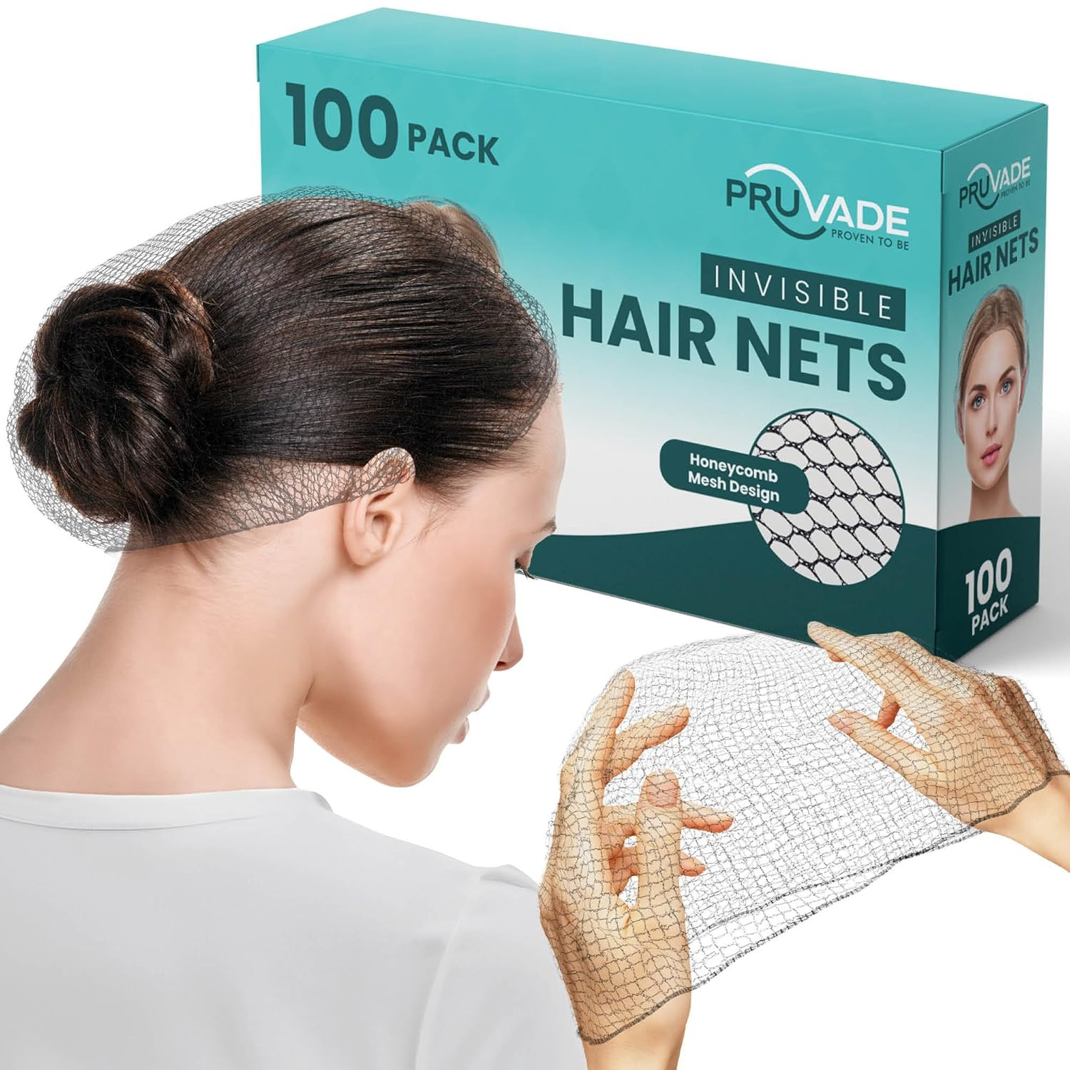 Invisible Hair Nets for Women & Men | Pack of 100 | Elastic 24″ Mesh Hair Net