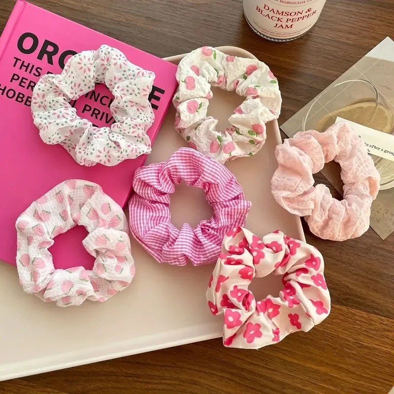 6PCS Women’s Pink Peach Blossom Hair Rings Sweet & Fashionable Accessories