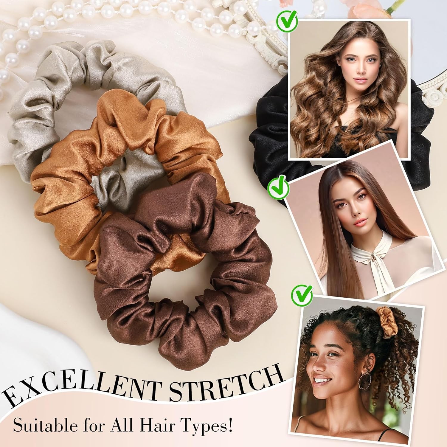 4 Pack 100% Mulberry Silk Hair Scrunchies Silk Hair Ties for Hair No Damage