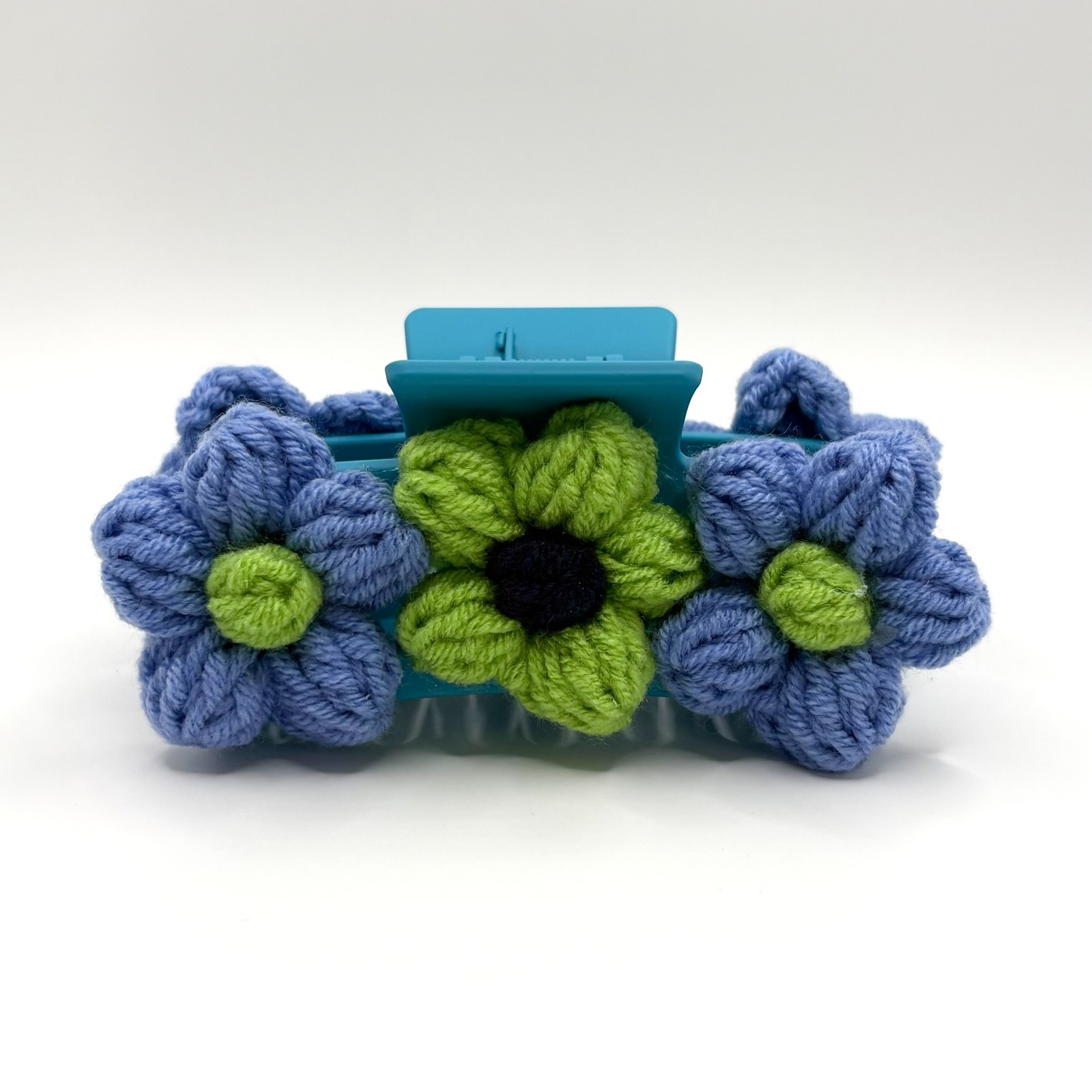 Blue & Green Crochet Flower Claw Clip, Large, Hair Accessories