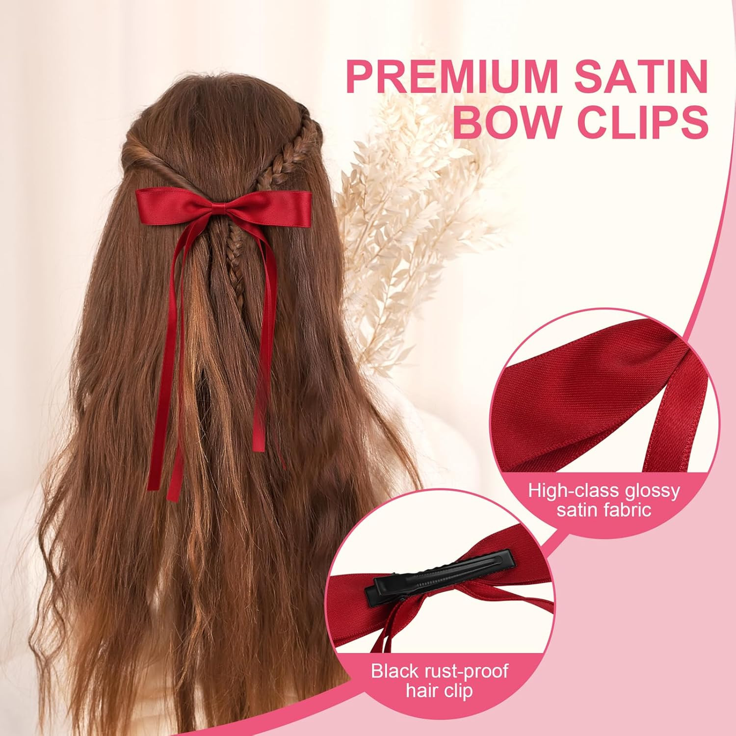 8 PCS Silky Satin Hair Bows with Tassel for Women Grils, Tassel Ribbon Bowknot H