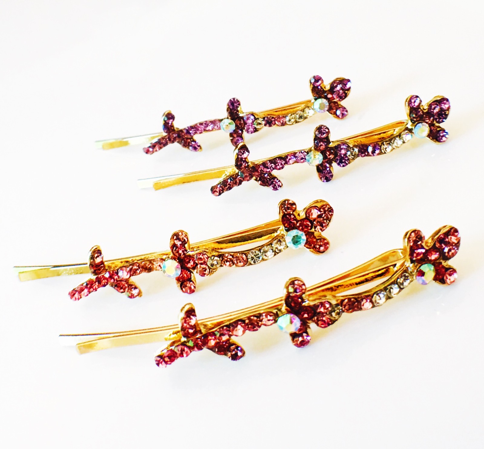 USA SELLER Bobby Pin Rhinestone Crystal Hair Clip Hairpin Leaf Gold Purple H41