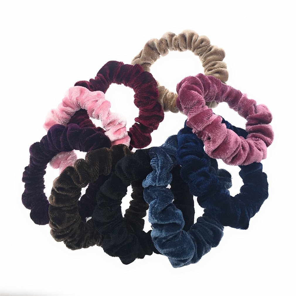 10 Pack Small Velvet Scrunchies Elastic Hair Bands for Thin Hair Women
