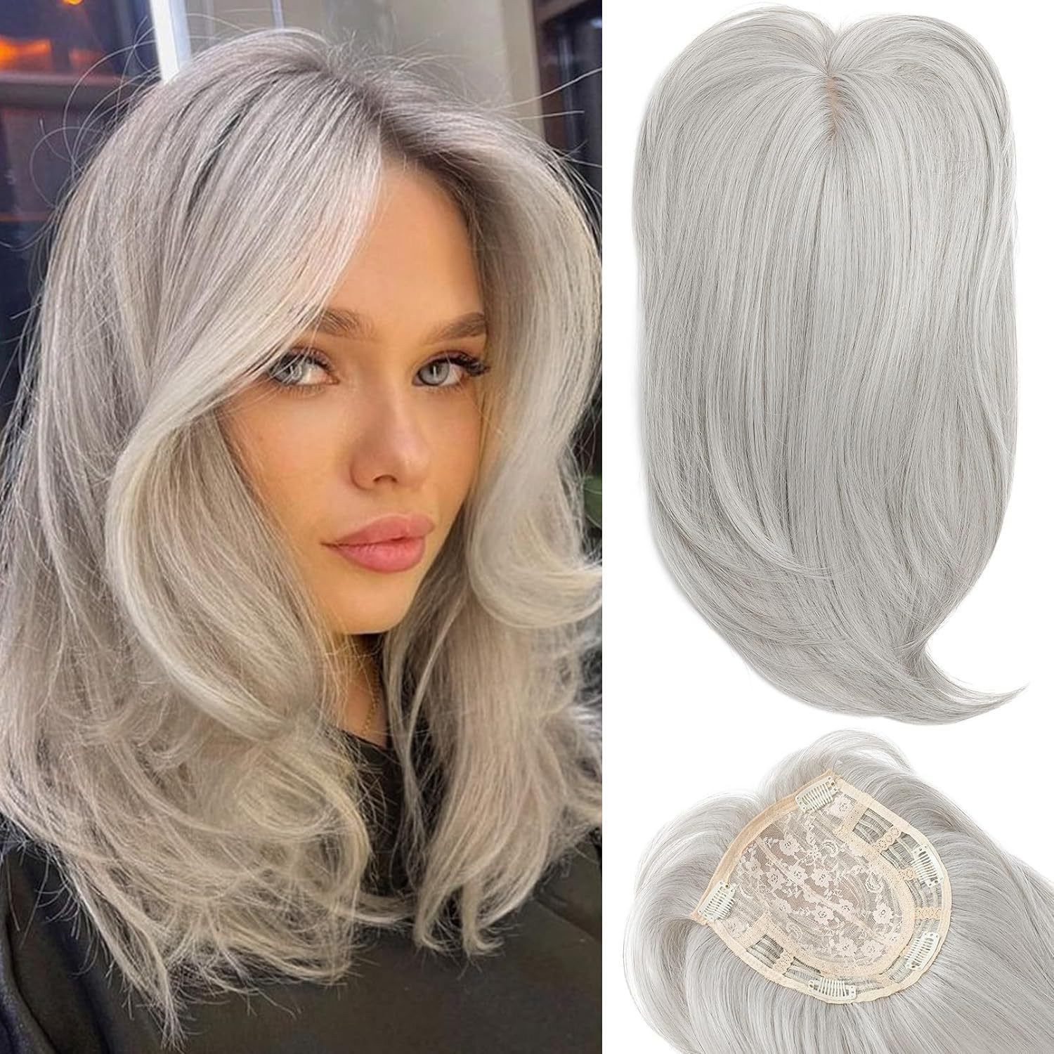 6.5″*6.5″Cap Lace Frontal Hairline Synthetic Hair Topper for Women Clip in 12″