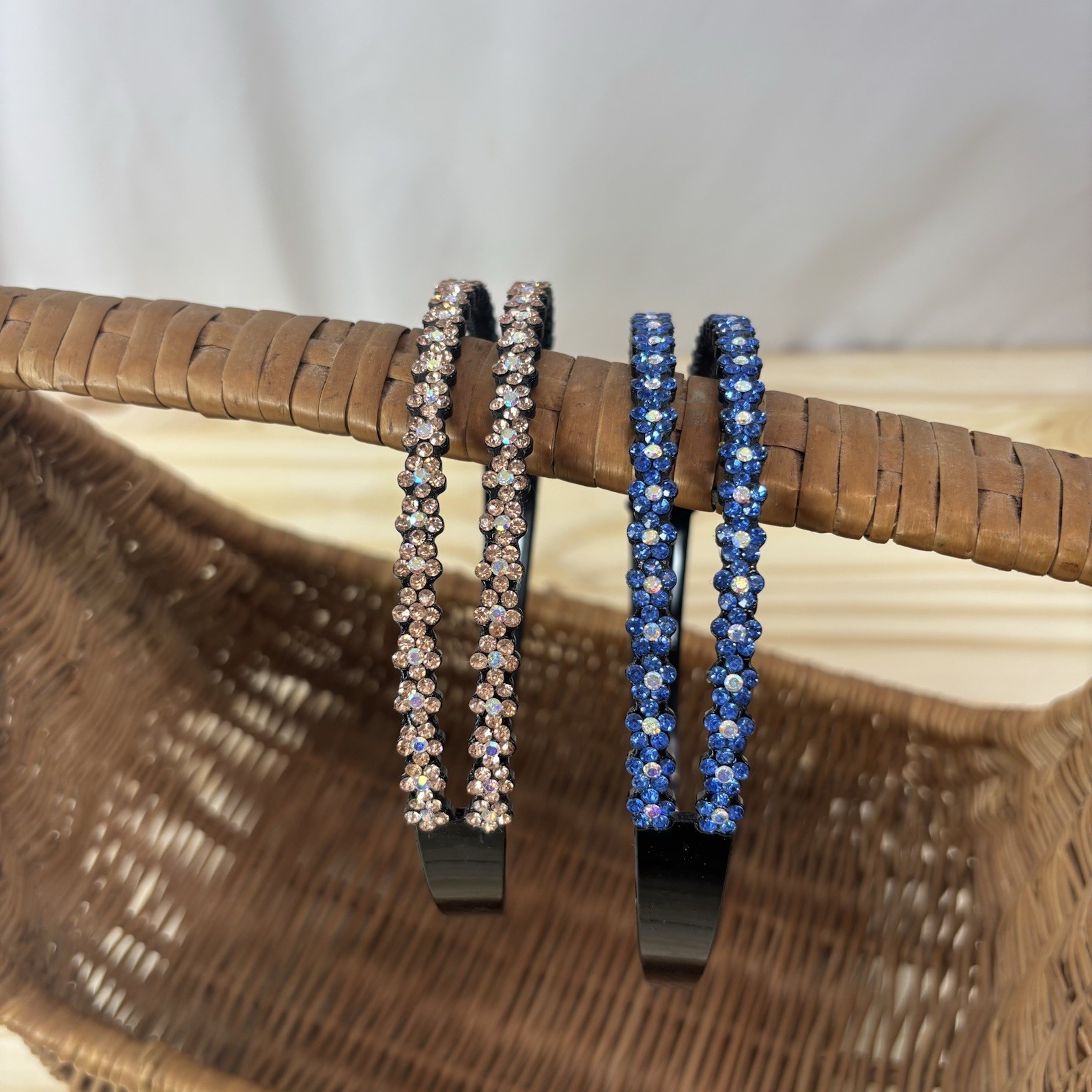 2 Pk Rhinestone Headbands Blue Gold Crystal Hair Bands Sparkly Hair Accessories