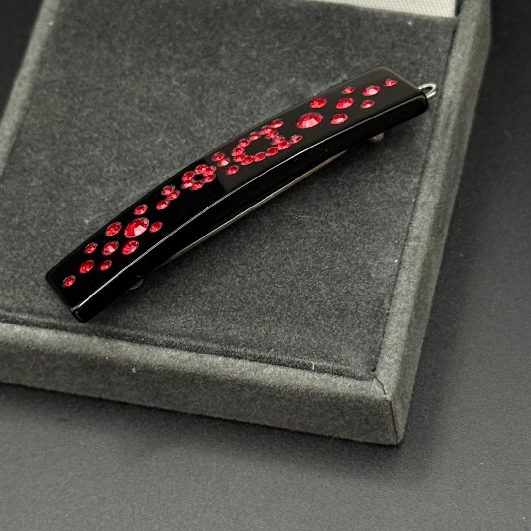 Chiristian Dior Barrette Hair Accessory Logo Black Red Stone From Japan