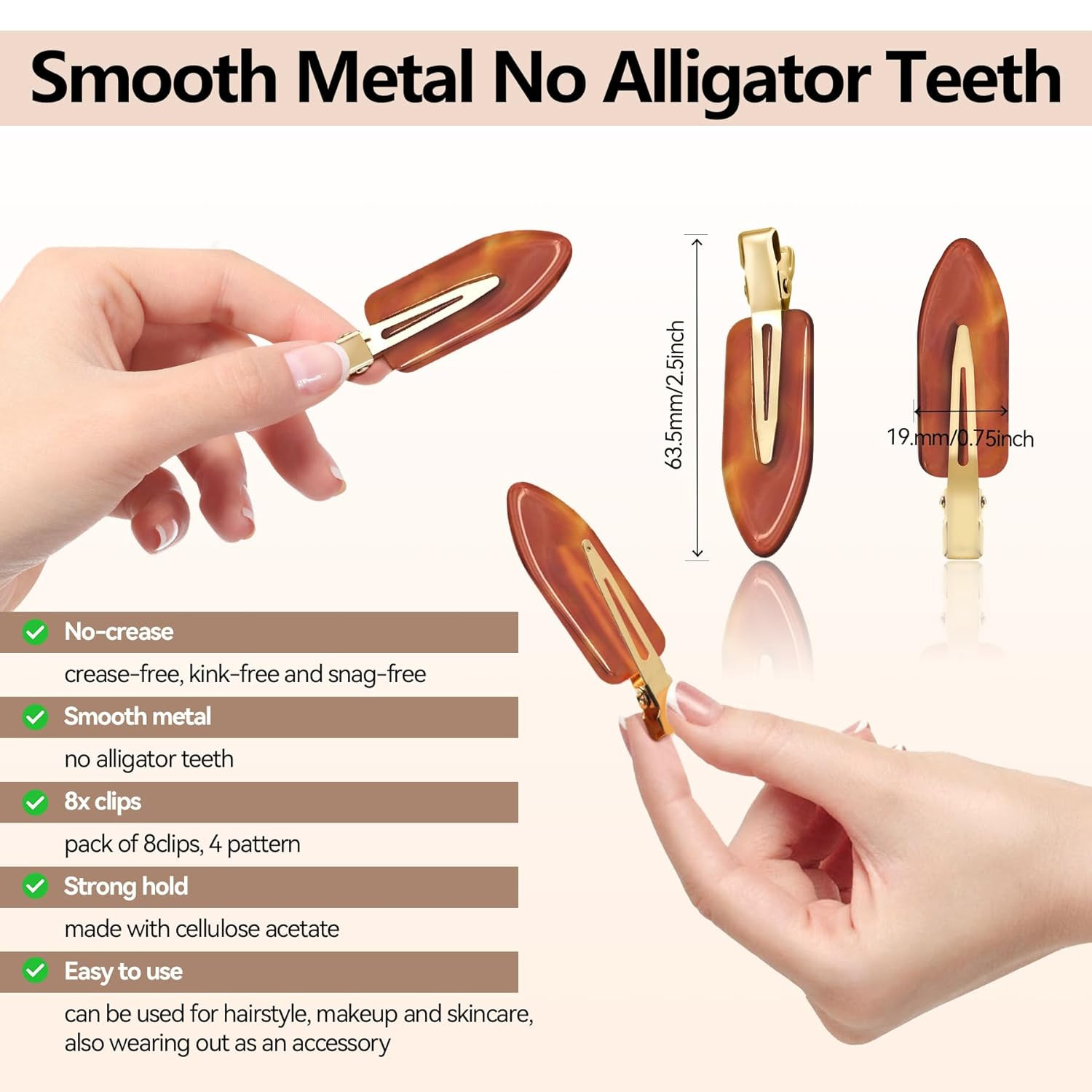 8 Pcs No bend Hair Clips No Crease Makeup Duckbill Clip No Dent Creaseless Flat