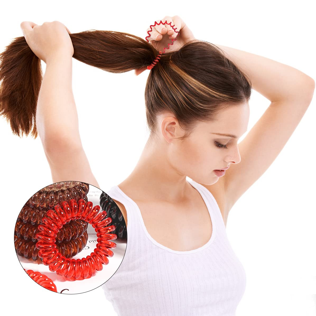 24Pcs Spiral No Crease Coil Hair Ties Transparent Waterproof Ponytail Holders