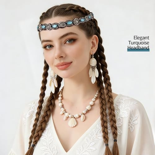 5pcs Hairbands for Women, 5 Rhinestone Beaded Headbands, classic multicolor b