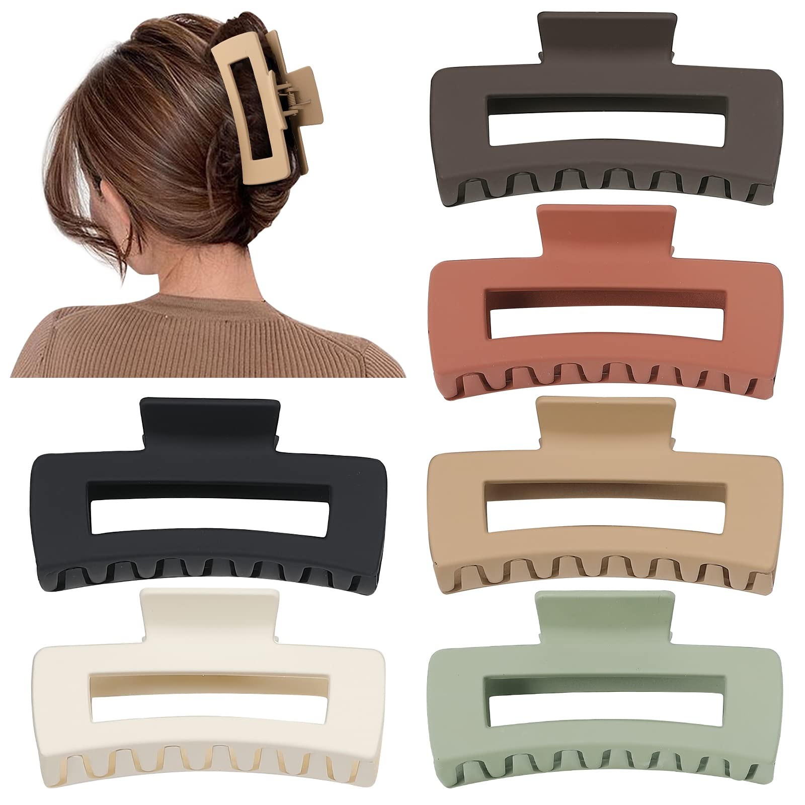 Sisiaipu 4 Inch Big Hair Claw Clips 6 Pcs Large 6 Count (Pack of 1), Brown