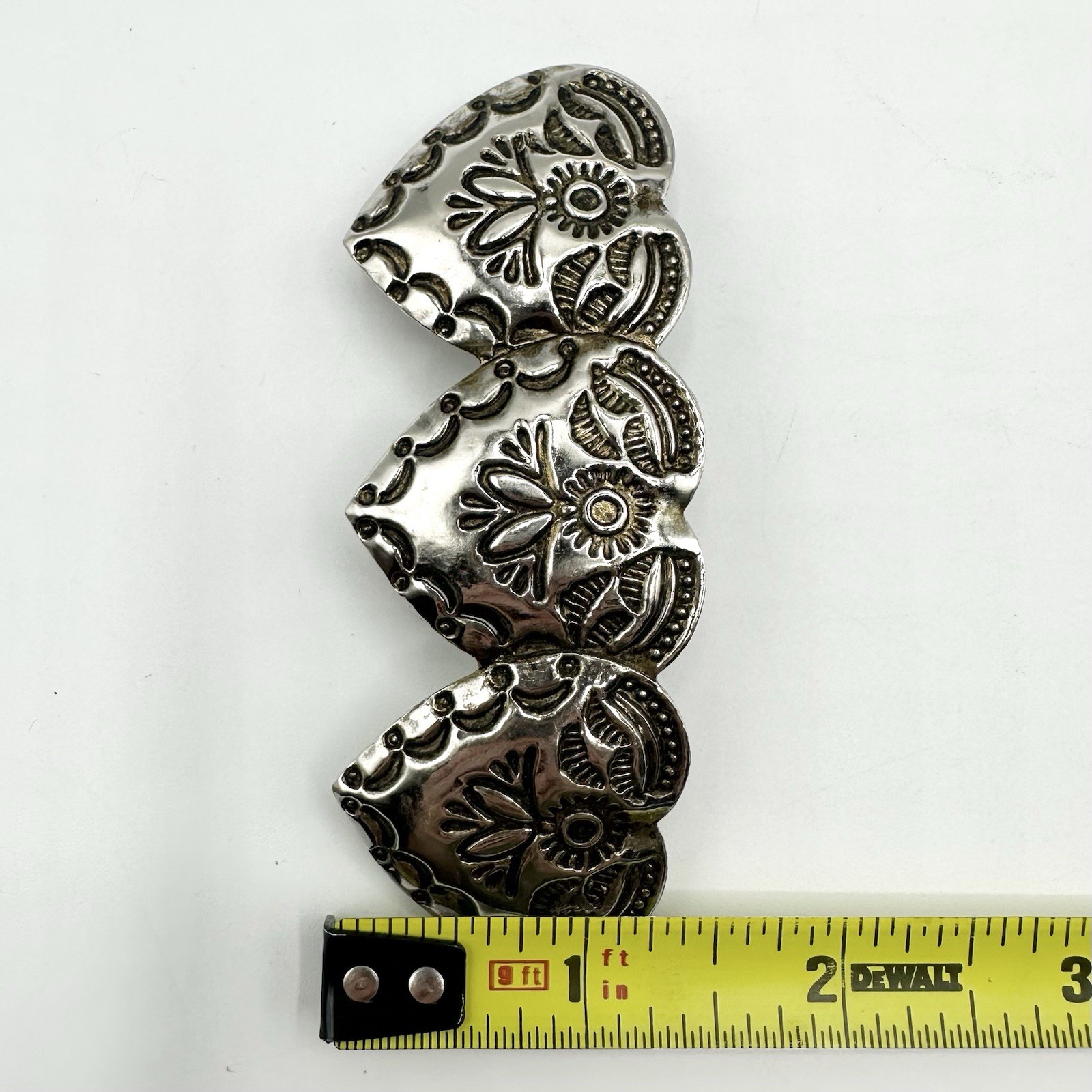 Vintage 3 Hearts Hair Clip Southwestern Barrette Made In Korea Heart