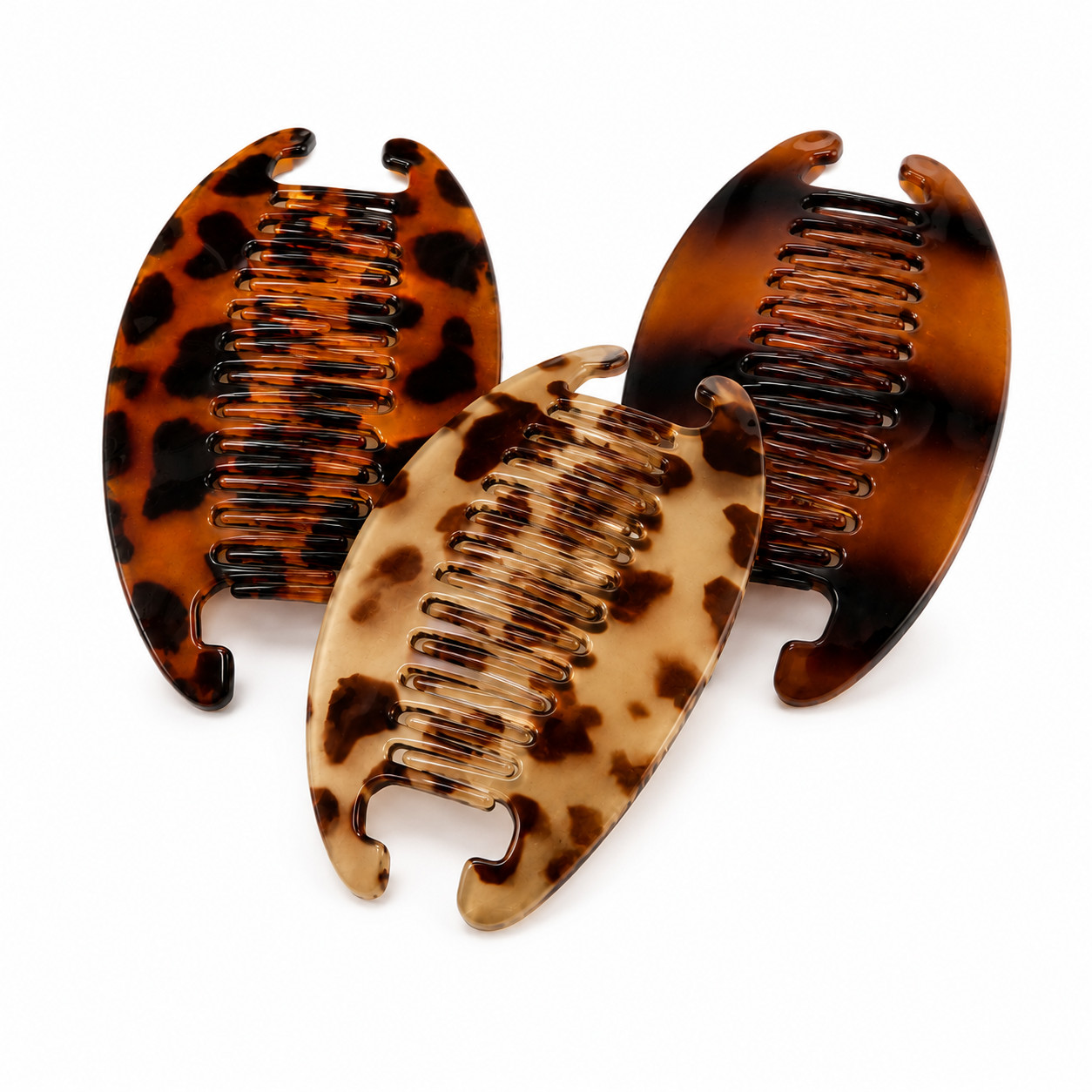 3 Set Brown Cheetah Banana Hair Comb Vintage Style French Twist Updo Barrette